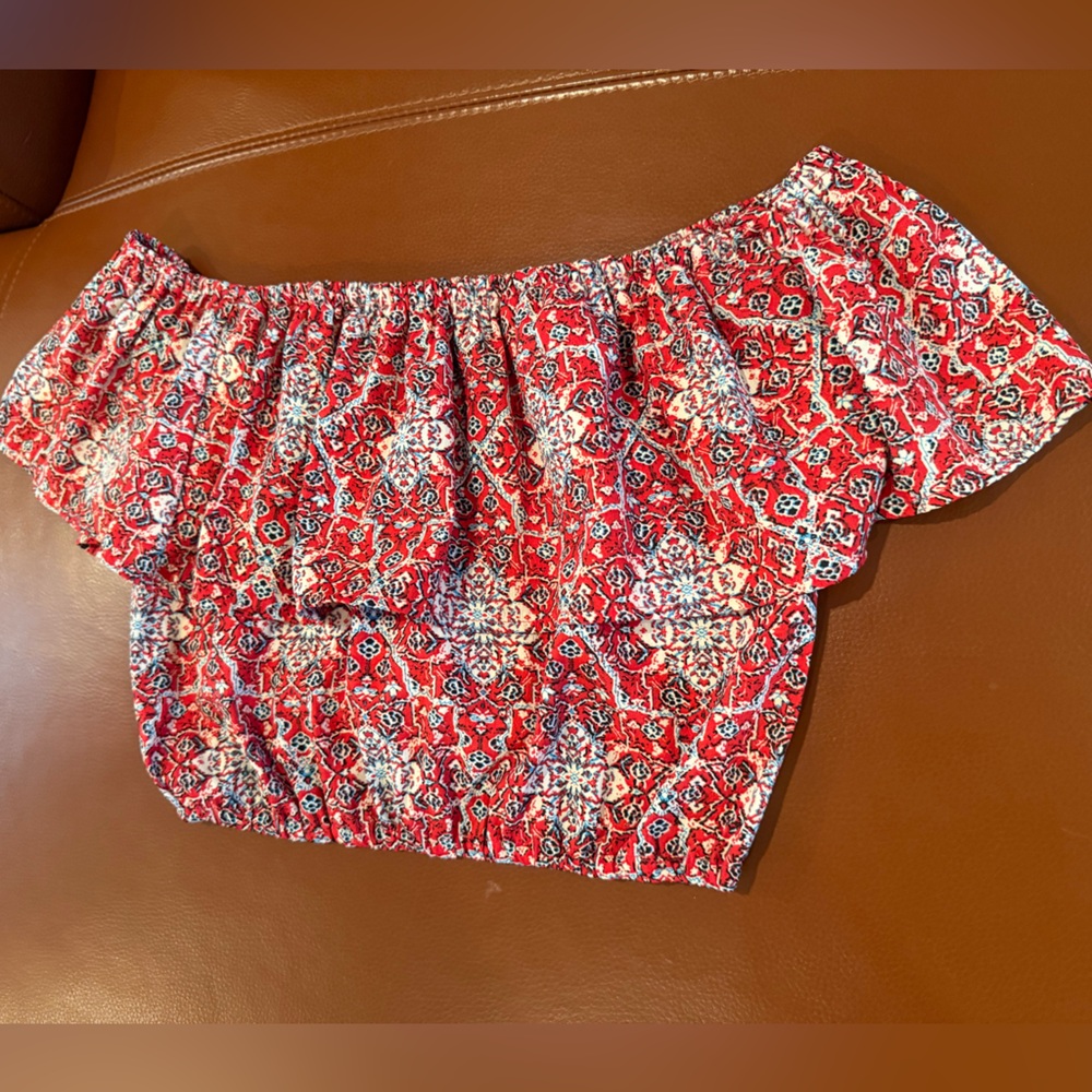 Hollister Medium Patterned Women's Crop Top Off the Shoulder Stretchy